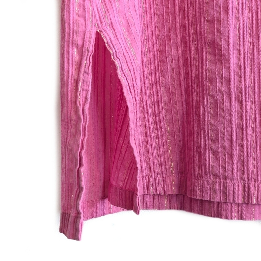 LILLY PULITZER Esme Lurex Crinkle Gold Stripe Pink Tunic Dress - Picture 3 of 7